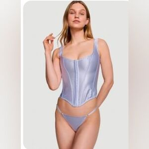 Victoria's Secret Very Sexy 100% Silk Classic Corset Set Lace Up Light Blue NWT